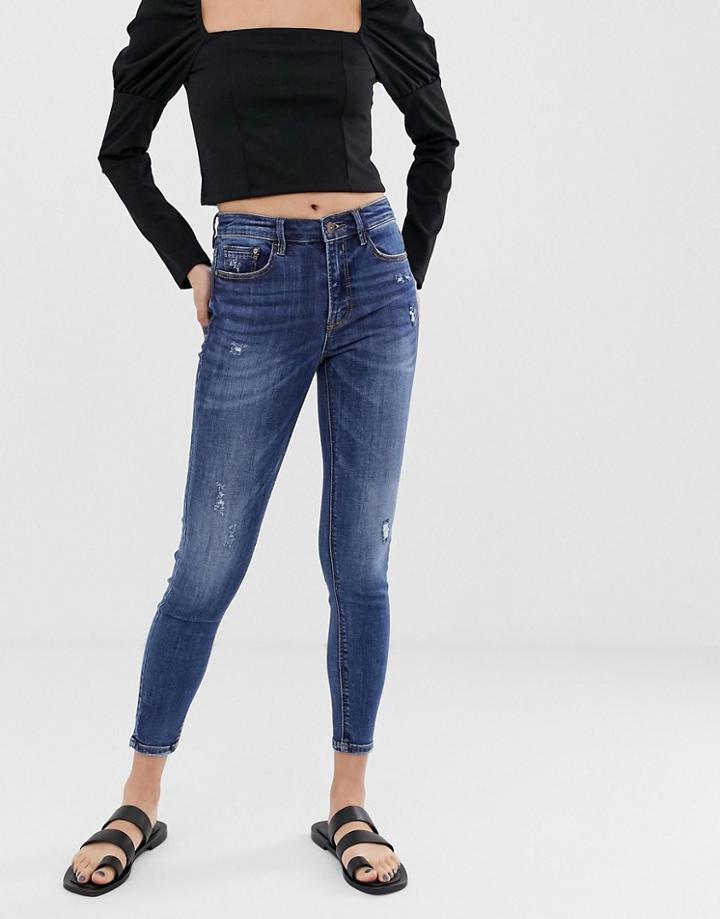 Stradivarius High Waist Skinny Jean In Mid Blue