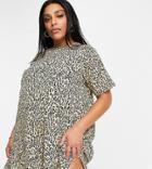 Ax Paris Plus Drop Hem Dress In Leopard-brown