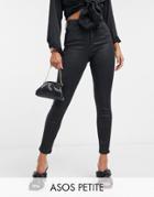 Asos Design Petite Hourglass 'lift And Contour' Skinny Jeans In Coated Black