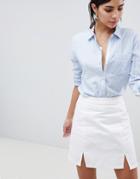 Asos Design Denim Mini Skirt In White With Split Detail - White