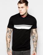 Asos Muscle Jersey Polo With Chest Stripe - Black