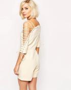 Lavish Alice Romper With Lace Up Sleeve - Cream