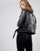 Walter Baker Lin Real Leather Embroidered Jacket - Black
