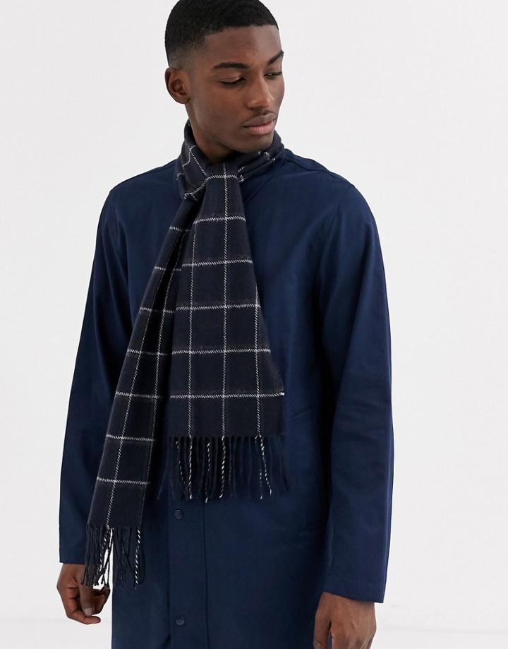 Moss London Scarf In Navy Windowpane Check