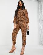 Ax Paris Relaxed Jumpsuit In Animal-multi
