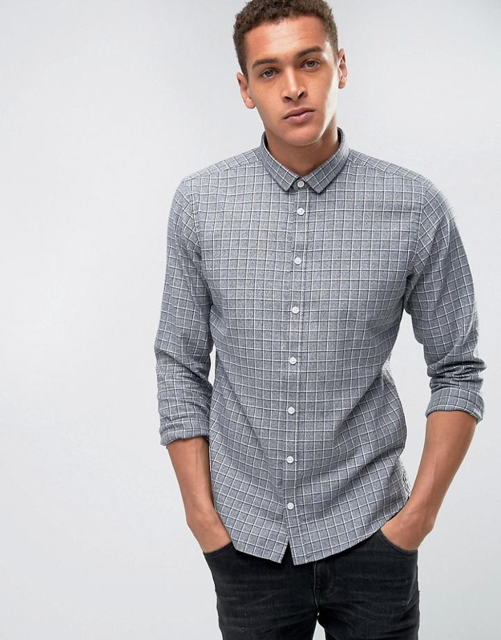 Casual Friday Shirt Windowpane Checked Shirt In Regular Fit - Gray