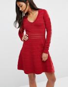 Supertrash Darles Ribbed Skater Skirt Bodycon Dress - Red