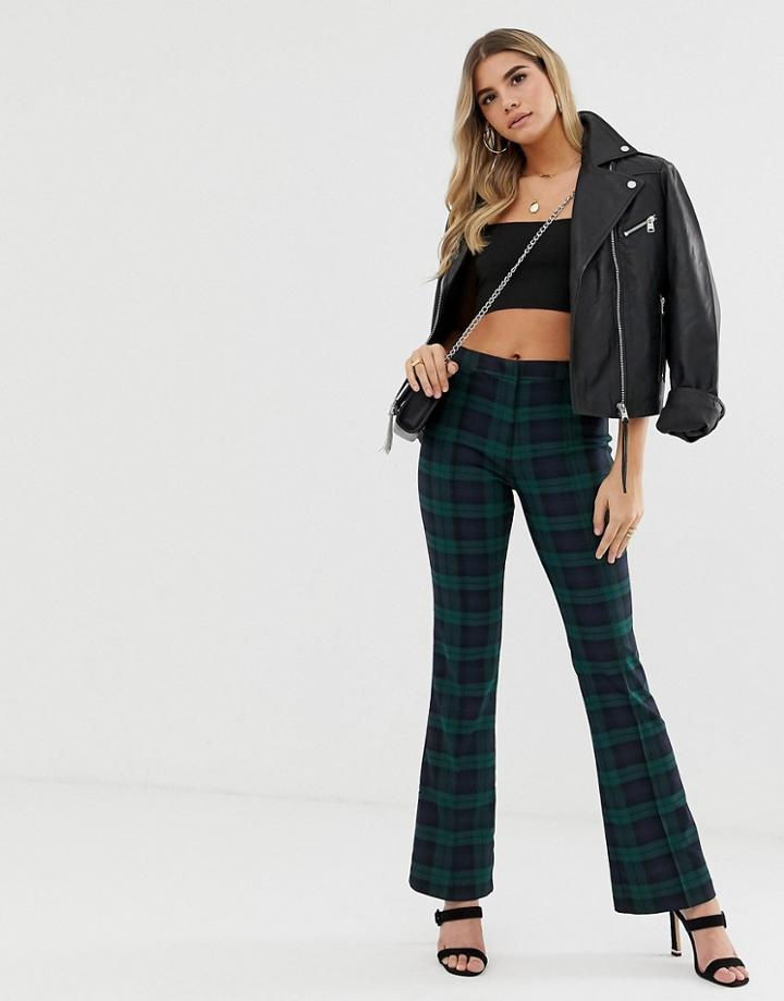 Asos Design Slim Kick Flare Pants In Nightwatch Check-multi