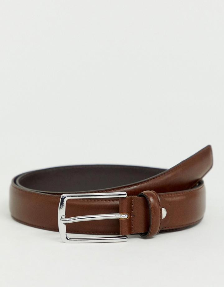 Jack & Jones Premium Leather Belt In Brown-black