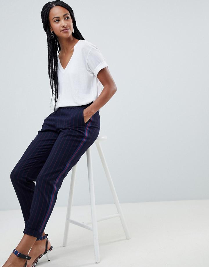 Esprit Striped Peg Leg Trousers In Navy - Navy