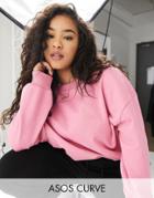 Asos Weekend Collective Curve Oversized Sweatshirt With Tonal Embroidery Logo In Washed Pink
