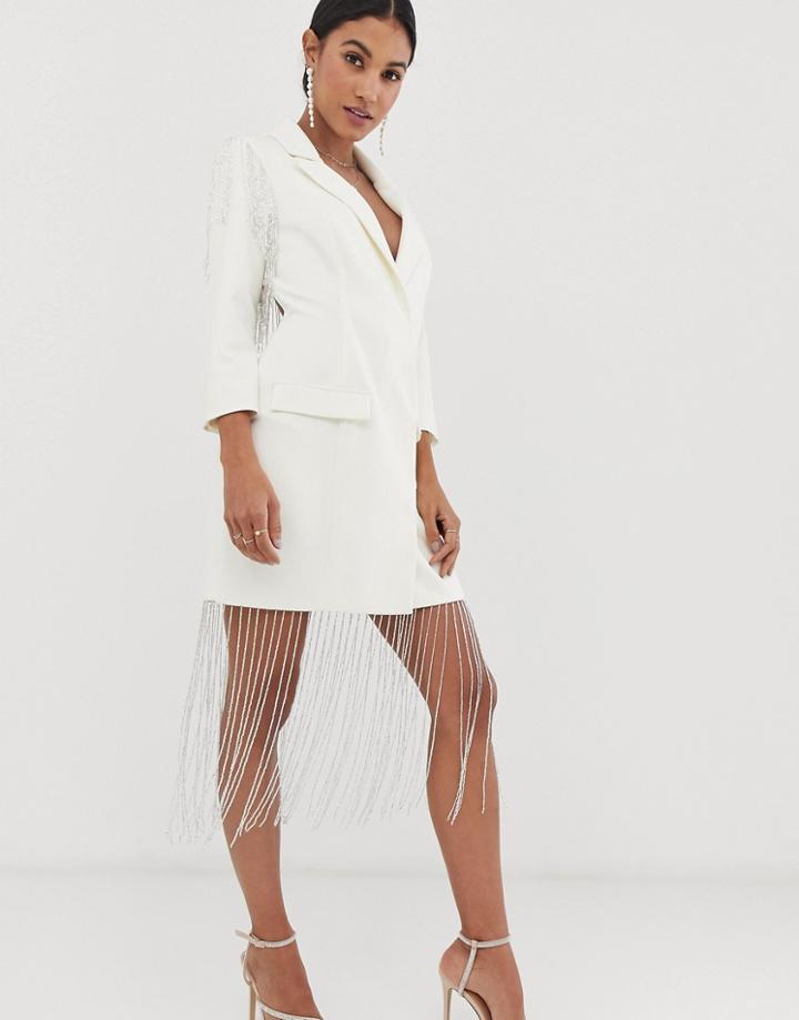 Asos Design Embellished Fringe Blazer Dress - White