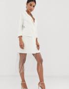 Asos Design Embellished Fringe Blazer Dress - White