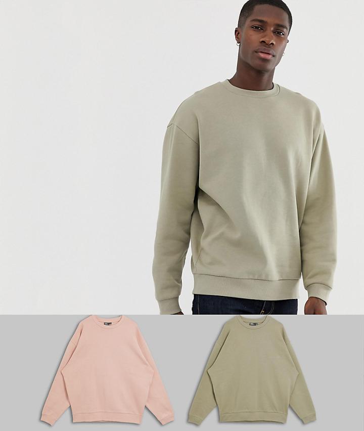 Asos Design Oversized Sweatshirt 2 Pack Light Green/pink - Multi
