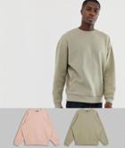 Asos Design Oversized Sweatshirt 2 Pack Light Green/pink - Multi