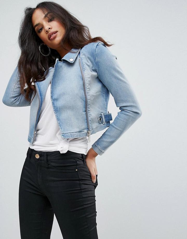 Forever Unique Cropped Denim Jacket - Blue