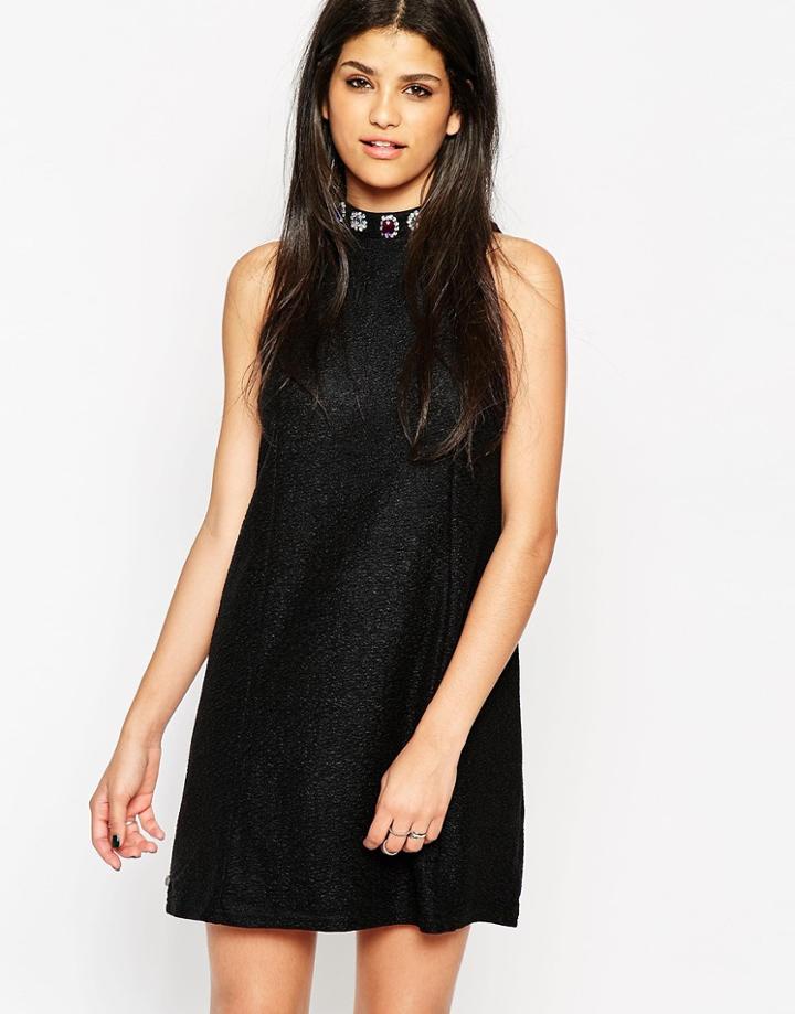 Rock & Religion High Neck Swing Dress With Gem Detail - Black