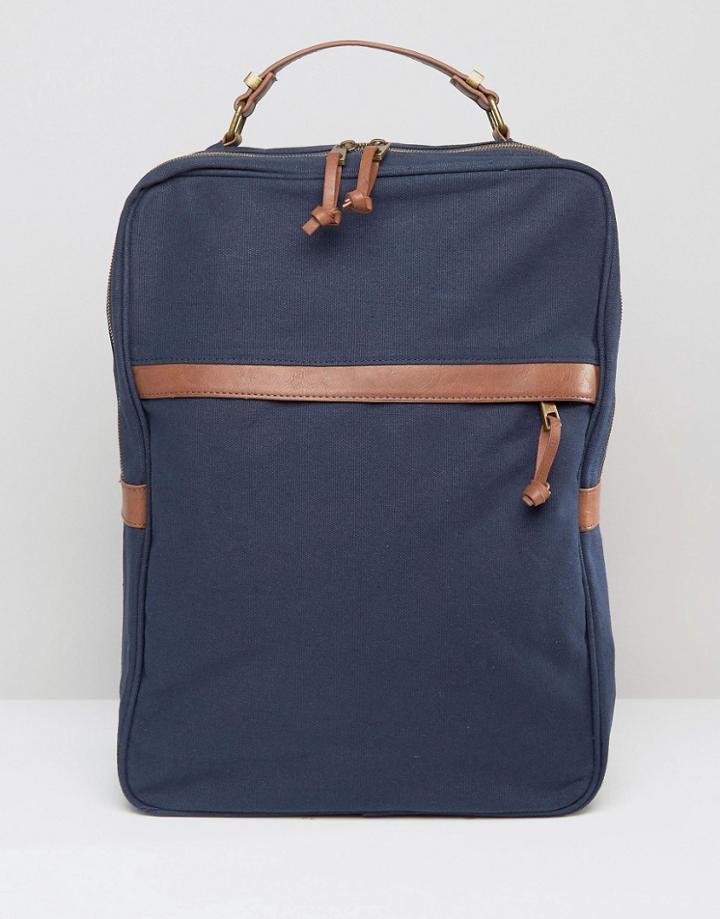 Asos Smart Backpack In Navy Canvas - Navy