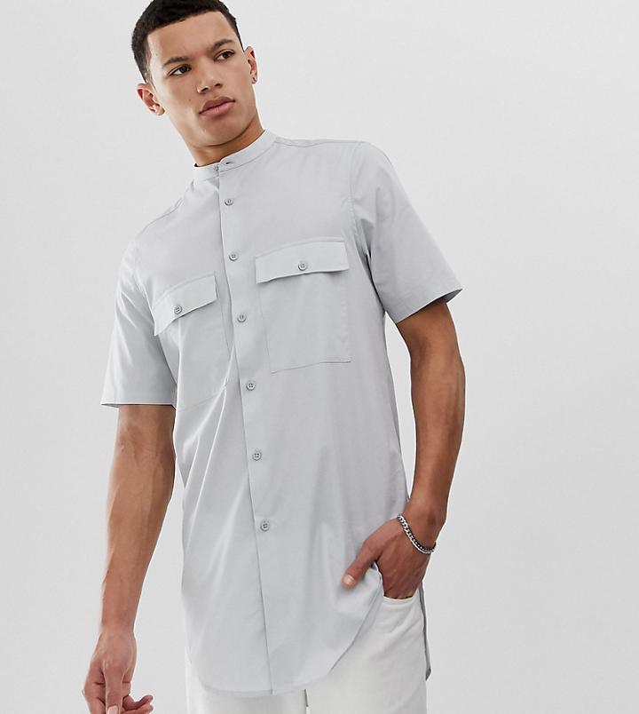 Asos Design Tall Regular Fit Super Longline Shirt In Gray