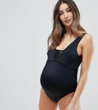Asos Design Maternity Mesh Insert Swimsuit In Black - Black