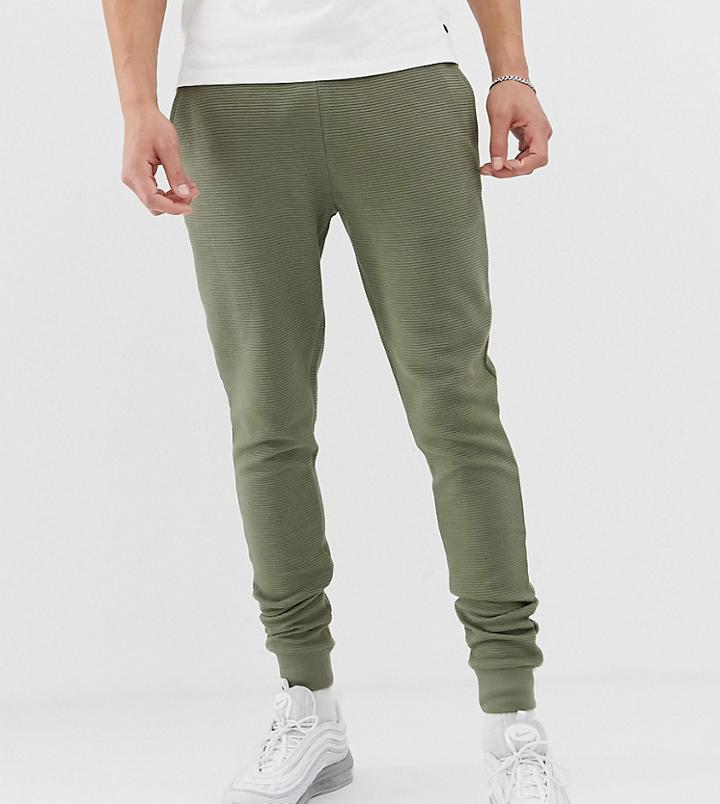 Asos Design Tall Skinny Sweatpants In Khaki Ribbed Fabric - Green