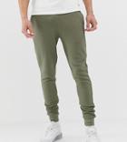 Asos Design Tall Skinny Sweatpants In Khaki Ribbed Fabric - Green