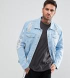 Brooklyn Supply Co Stone Wash Denim Jacket With Extreme Rips - Blue