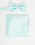 Devils Advocate Wedding Plain Satin Bow Tie And Pocket Square-green