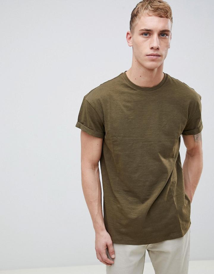 New Look High Roll T-shirt In Khaki - Green