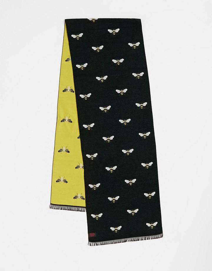 Devils Advocate Reversible Embroidered Bee Scarf-black