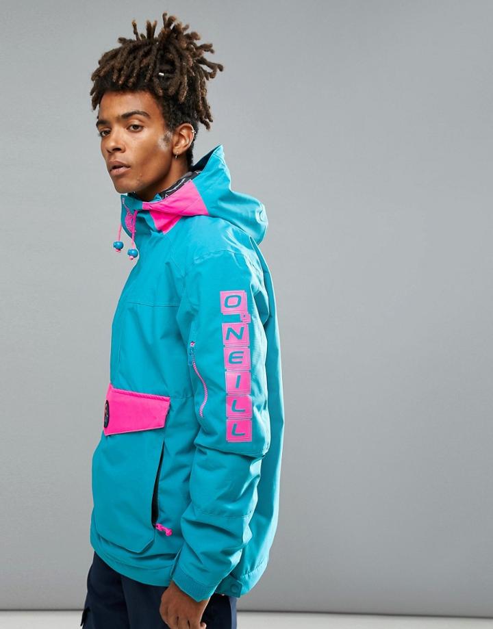 O'neill Reissue Frozen Overhead Insulated Ski Jacket Hooded In Blue/pink - Blue