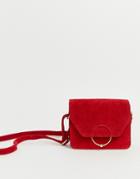 Asos Design Suede Ring Ball Cross Body Bag - Red