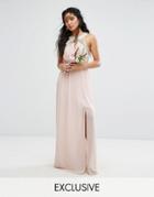 Tfnc Wedding Wrap Front Halter Maxi Dress With Embellishment - Pink