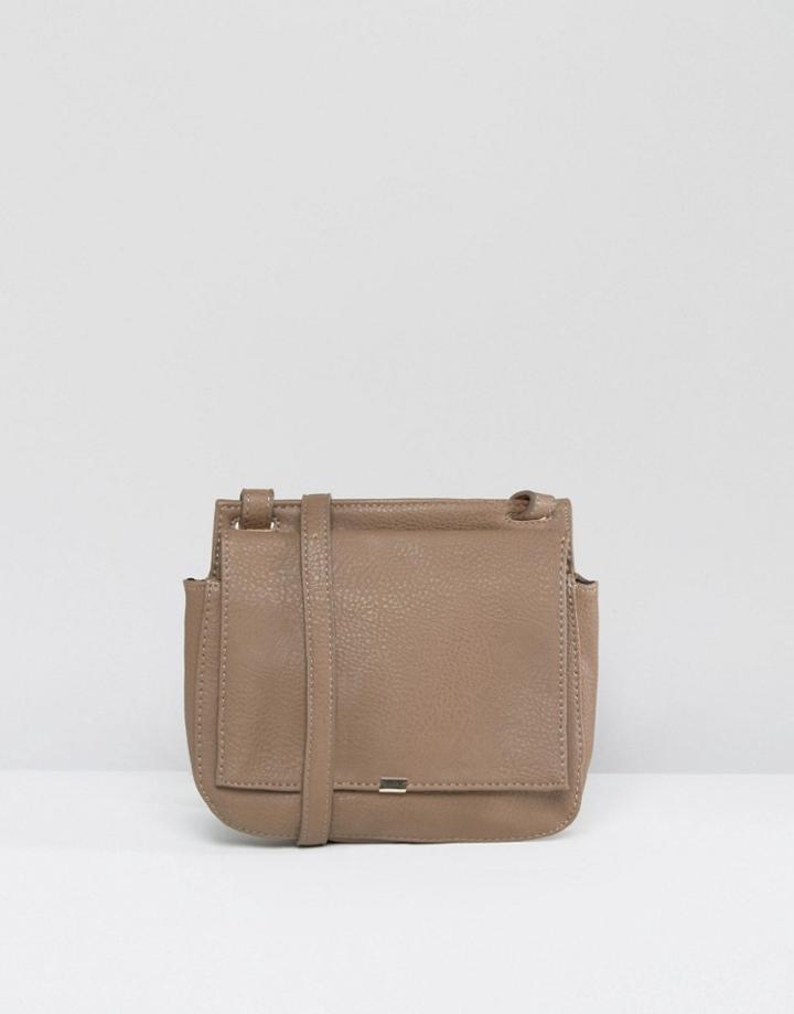 Pieces Foldover Saddle Bag - Beige