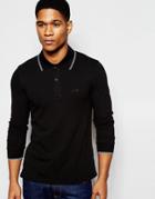 Armani Jeans Stretch Polo Shirt With Tipping Slim Fit Long Sleeves - Black