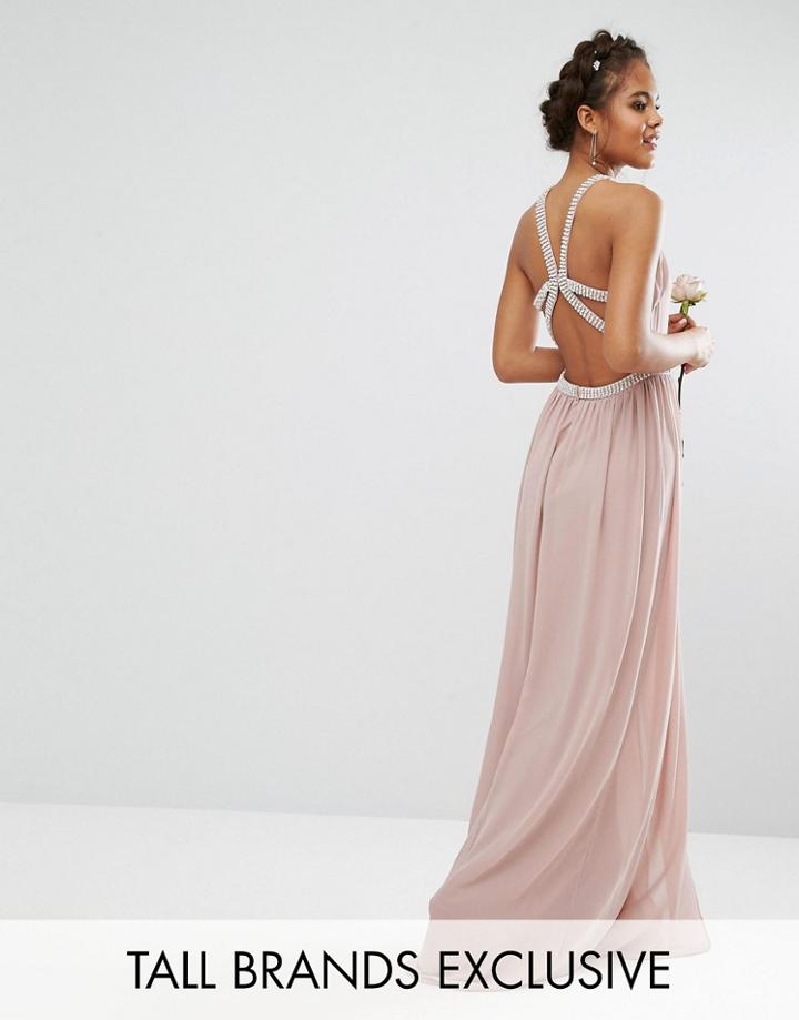 Tfnc Tall Wedding Embellished Maxi Dress With Jewel Strappy Back - Pink