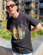 Night Addict Symmetry Chest Print T-shirt In Black