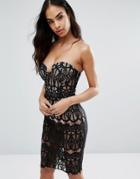 Rare London Sheer Lace Pencil Dress With Bust Cup Detail - Black