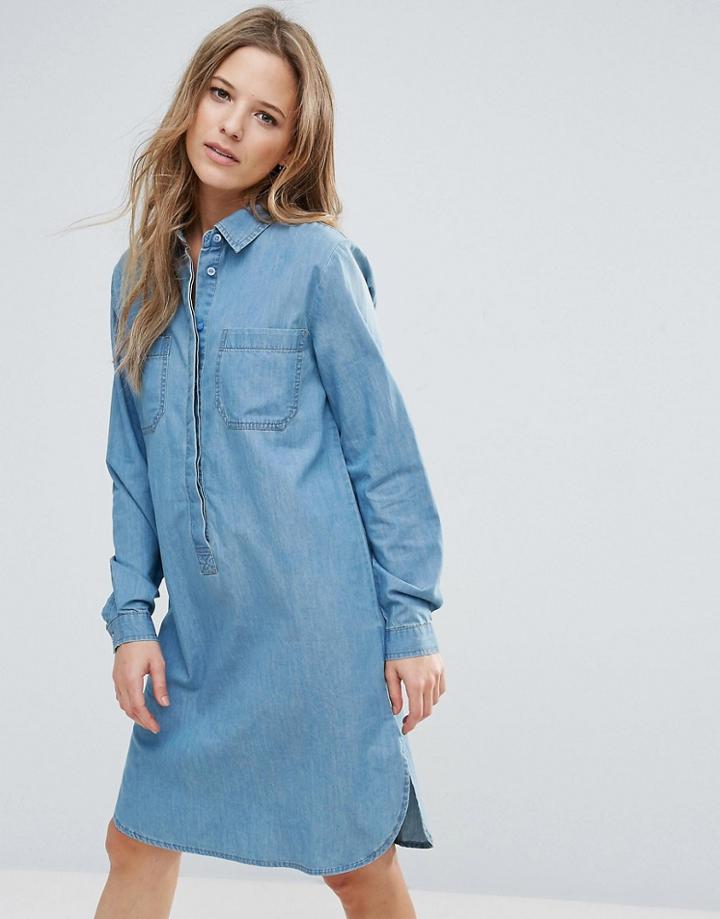 Brave Soul Rosin Oversize Denim Shirt Dress - Blue