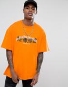 Visionair Oversized T-shirt In Orange With Chest Print - Orange