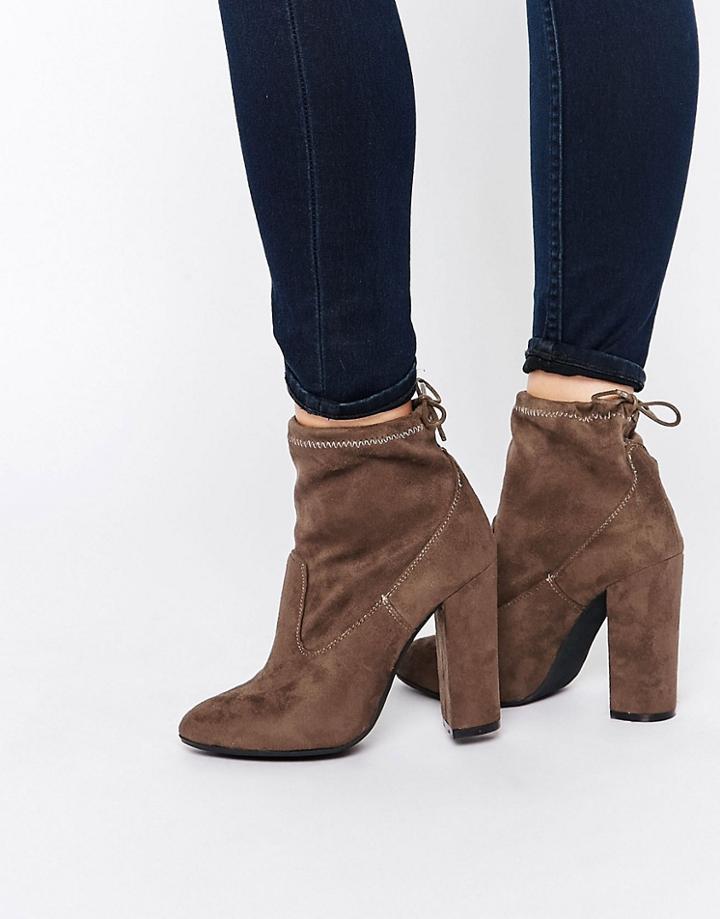 Public Desire Jenna Tie Back Black Heeled Ankle Boots - Gray
