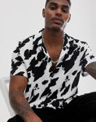 Asos Design Relaxed Fit Shirt In Cow Print - White