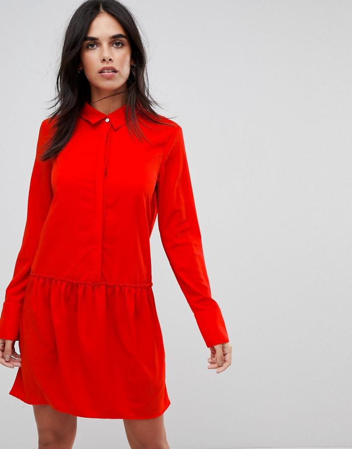 Vila Drop Waist Shirt Dress - Red