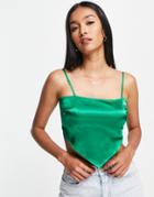 Urban Threads Satin Tie Back Handkerchief Top In Green