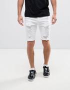 11 Degrees Super Skinny Shorts In White With Distressing - White