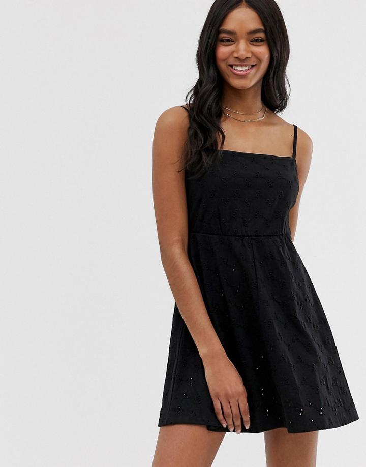Asos Design Square Neck Broderie Sundress-black