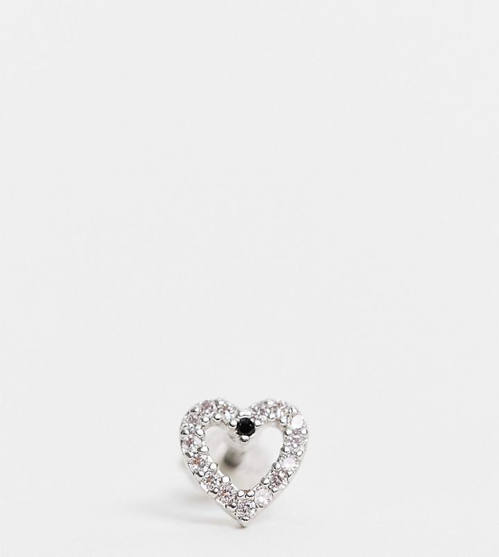 Kingsley Ryan Single Piercing Pave Heart Earring In Silver
