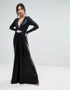 Forever Unique Plunge Maxi Dress With Waisted Detail - Black