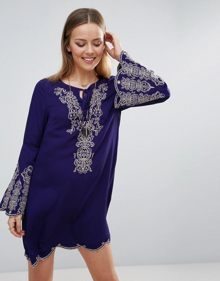 Lunik Embroidered Smock Dress - Blue