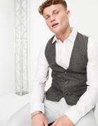 Asos Design Skinny Suit Vest In Gray Nep Texture-grey